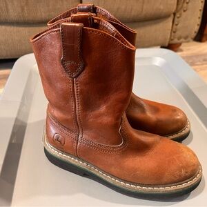 Kids John Deere Brown Leather Boots Size 2.5